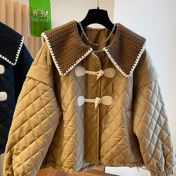Chaqueta de Punto Suelta con Botones y Detalles Combinados para Mujer