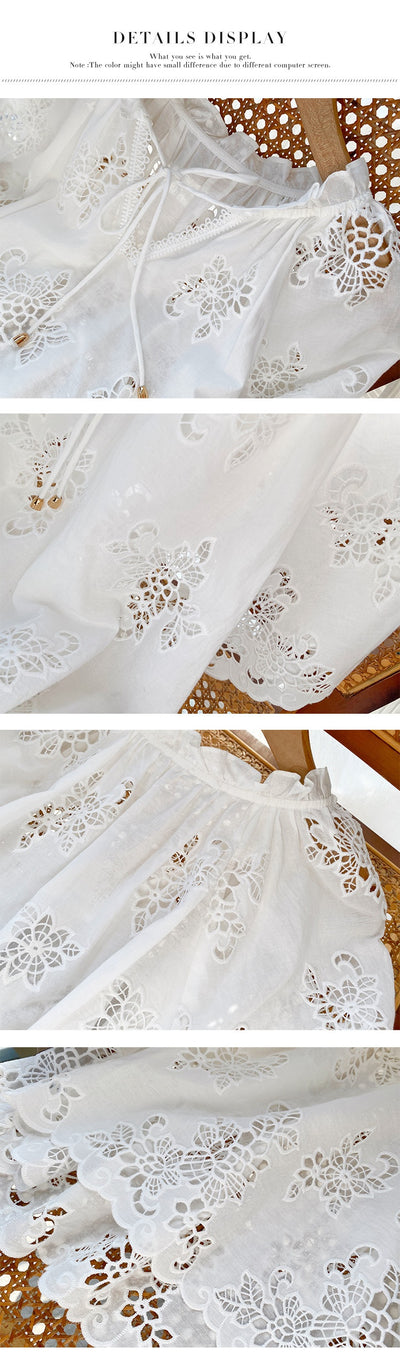 Blusa Blanca Estilo Francés con Encaje Bordado y Manga Corta - Image 23