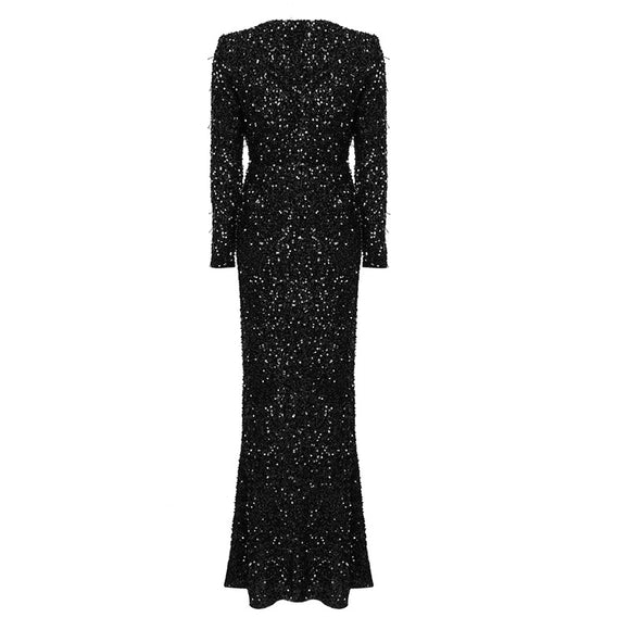 Vestido de Fiesta Vintage Elegante con Abertura Lateral y Manga Larga