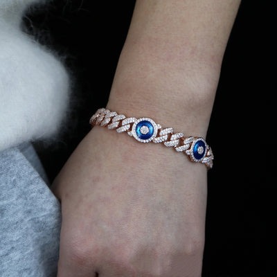 Pulsera Cubana de Circón Azul con Incrustaciones de Circonita - Image 3