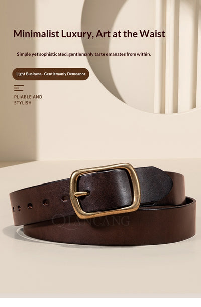Cinturón de Cuero Genuino para Hombre con Hebilla Retro Latón - Image 11