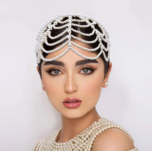 Tiara Nupcial Elegante con Adorno de Perlas en la Frente