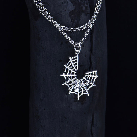 Collar Gótico Tela de Araña en Plata 925 - Colgante Ornamental