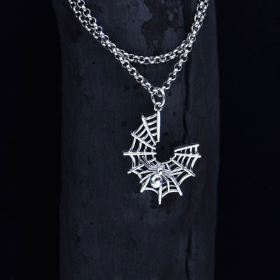 Collar Gótico Tela de Araña en Plata 925 - Colgante Ornamental