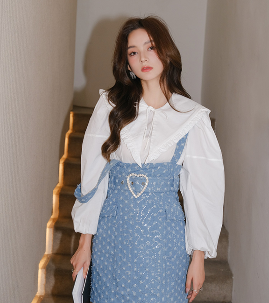 Falda Vestido Denim con Bordado de Cuentas y Tirantes - Image 19