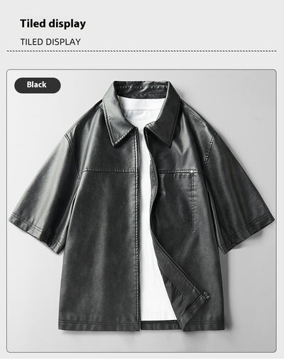 Chaqueta de Cuero Corta Estilo High Street con Mangas Cortas - Image 9