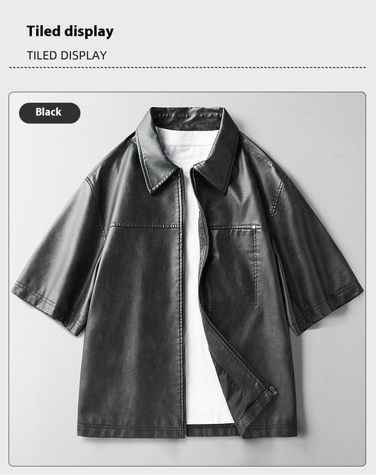Chaqueta de Cuero Corta Estilo High Street con Mangas Cortas - Image 9