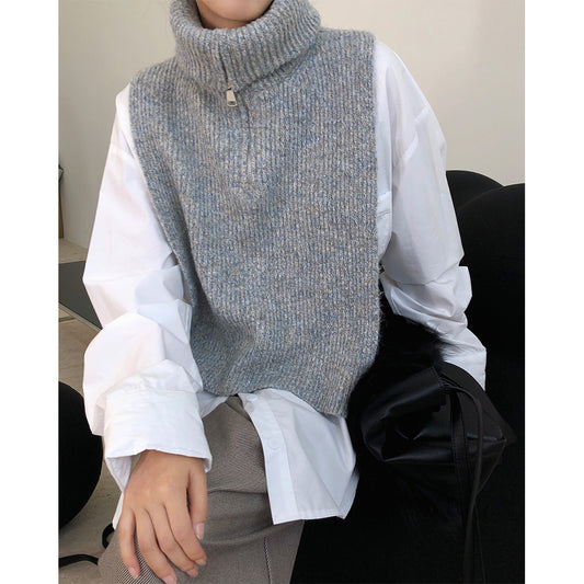 Suéter con Cremallera Multicolor Cuello Alto Falso - Abrigo Cálido