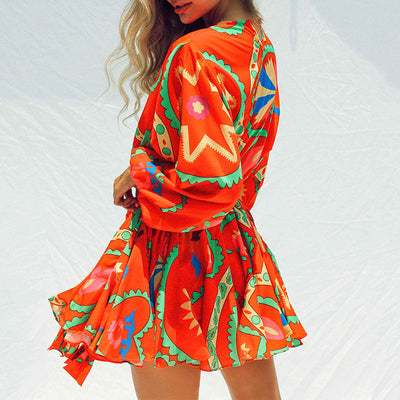 Vestido Tejido a Mano con Cuello Redondo, Mangas Farol y Estampado - Image 2