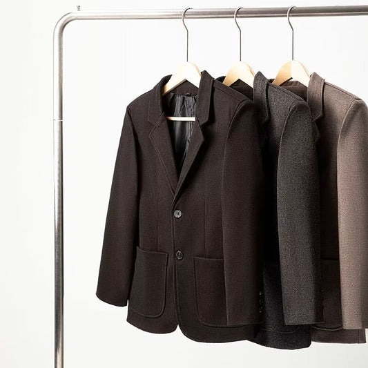 Blazer de Lana Suelta Gris Oscuro para Hombre - Elegancia Casual Profesional
