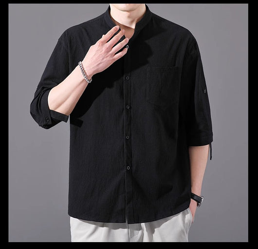 Camisa Hombre Manga Corta Algodón y Lino - Corte Suelto Moderno Talla Grande - Image 14