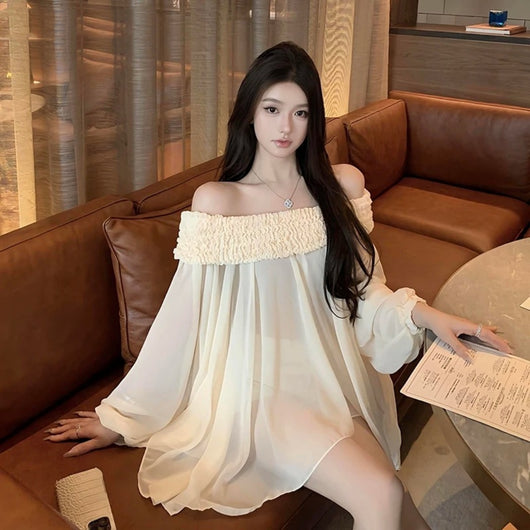 Blusa Holgada de Gasa Manga Larga al Hombro