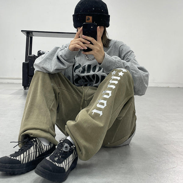 Pantalones de Chándal Vintage Desgastados con Letras