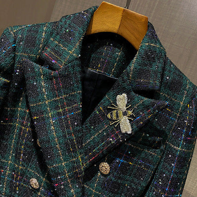 Traje Cuadrillé de Lana para Mujer - Estilo Urbano Sofisticado - Image 4
