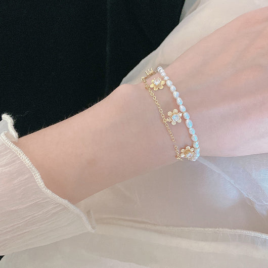 Pulsera Floral de Perlas Naturales Doble Capa Estilo Retro Francés Hyuna - Image 7