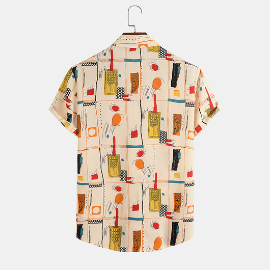 Camisa Casual de Manga Corta con Estampado Étnico para Hombre - Image 7