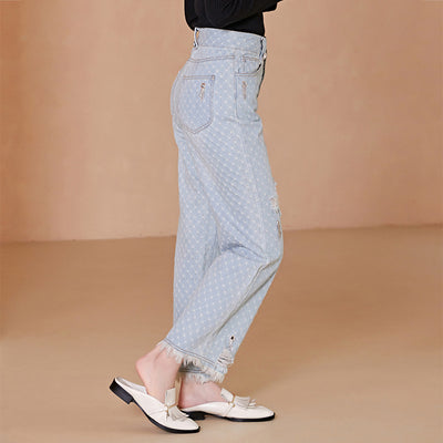 Pantalones Casuales con Cadena y Bajo Deshilachado - Image 7