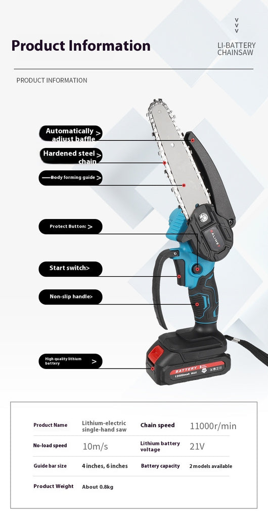 Motosierra Eléctrica Recargable 6 Pulgadas con Batería de Litio - Image 20