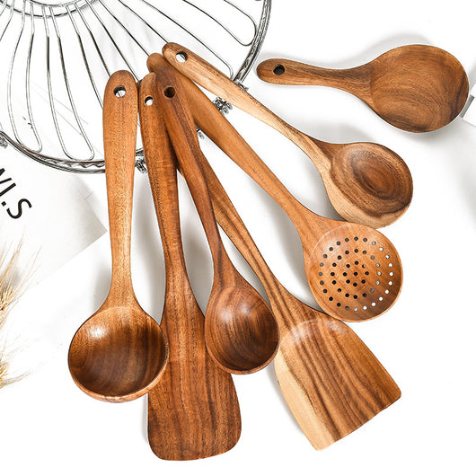 Set de Utensilios de Cocina en Madera de Teca Natural - 7 Piezas - Image 20
