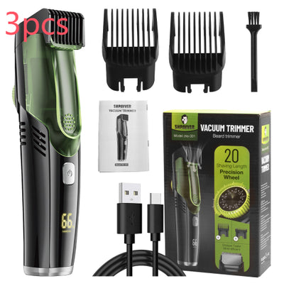 Rechargeable black and blue hair clipper kit with two guide combs, cleaning brush, USB cable, and black storage pouch. - Image 20