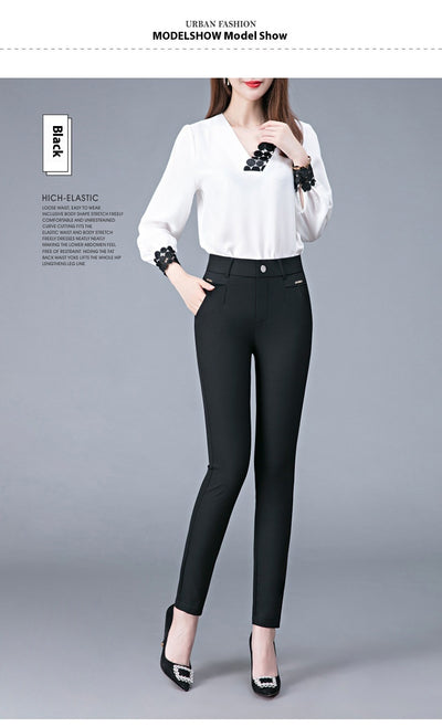 Pantalones Casuales Coreanos Cintura Alta Elásticos Ajustados Efecto Adelgazante - Image 11