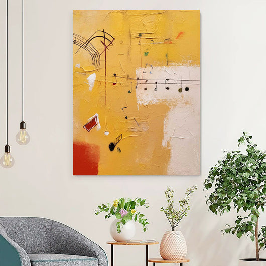 Cuadro Abstracto Moderno Tema Musical - Pintura al Óleo Artesanal Naranja para Sala de Estar - Image 4
