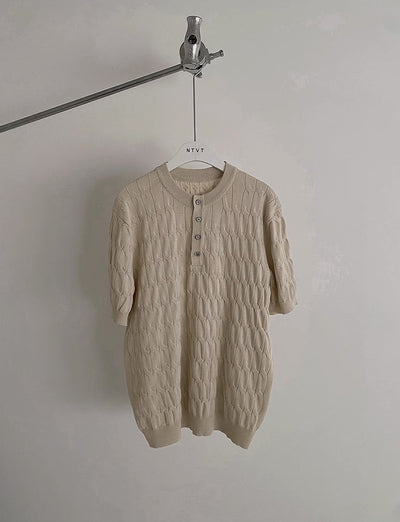 Camiseta Manga Corta Tejida de Algodón Hemp para Hombre - Cuello Estampado - Image 4