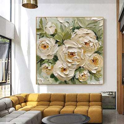 Cuadro Abstracto Óleo sobre Lienzo - Arte Moderno Flores y Hojas Verdes para Decoración del Hogar - Image 6
