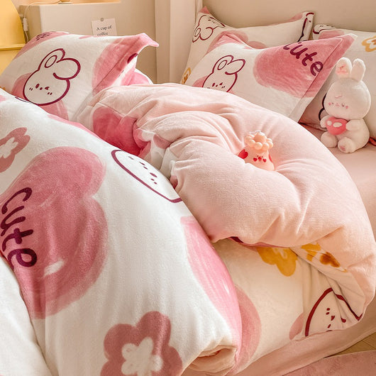 Juego de Cama Invierno Franela Coral 4 Piezas - Funda Nórdica y Sábanas Gruesas - Image 6
