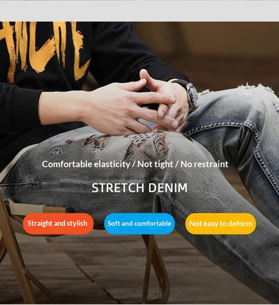 Jeans Rectos Stretch con Bordados para Hombre - Image 9