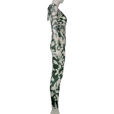 Jumpsuit Estampado para Mujer con Cuello Halter y Fruncido - Image 12