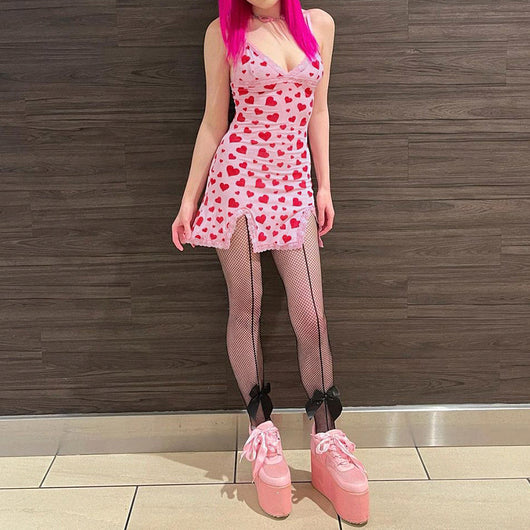 Vestido Suspenso con Estampado de Corazón Durazno Rejuvenecedor - Image 4