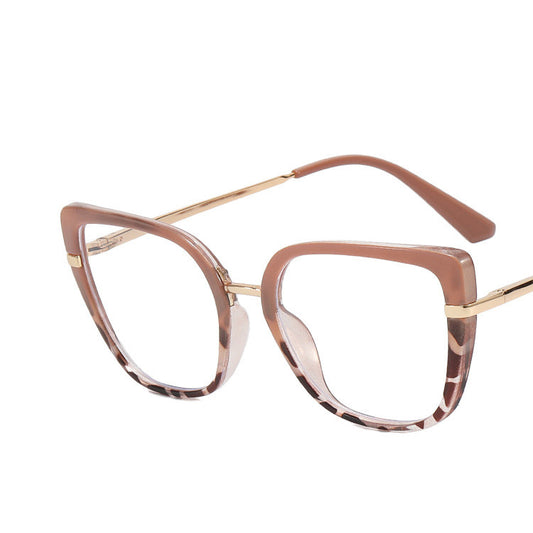 Blue and brown patterned butterfly frame anti-blue light glasses with gold-tone temples and blue temple tips. - Image 2