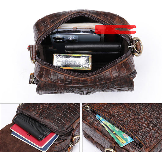Bolsa Bandolera de Cuero Genuino con Diseño Diagonal para Hombre - Image 8