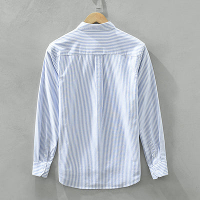 Camisa Casual Manga Larga a Rayas Verticales Estilo Japonés para Hombre - Image 2