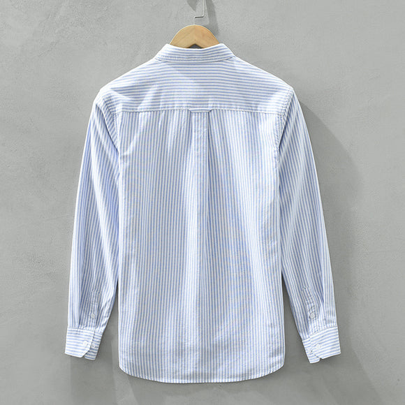 Camisa Casual Manga Larga a Rayas Verticales Estilo Japonés para Hombre