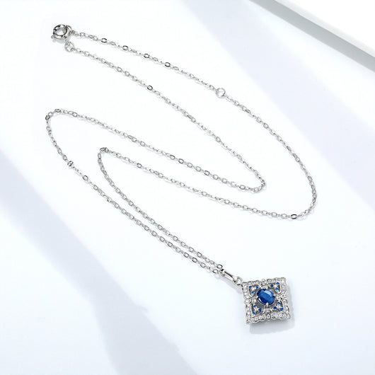Collar de Plata S925 con Zafiro Natural - Diseño Geométrico Hueco Retro Elegante - Image 10