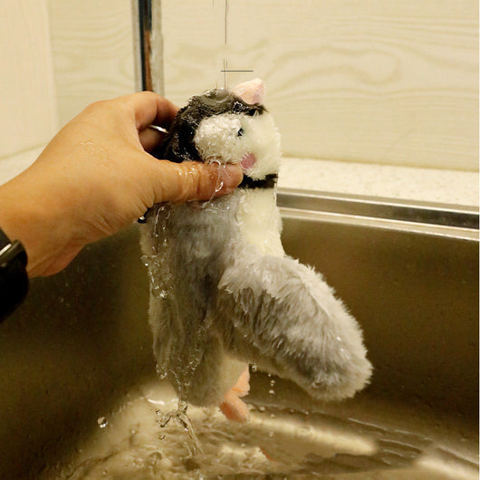 Plush woodpecker pet toy with a red crest, black and white body, speckled gray wings, and black tail feathers. - Image 4