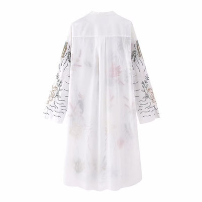 Vestido Camisero Largo Holgado con Bordados para Mujer - Image 4