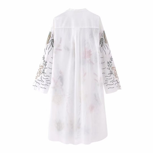 Vestido Camisero Largo Holgado con Bordados para Mujer - Image 4