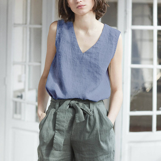 Blusa de Lino Puro Escote V sin Mangas para Mujer - Image 15