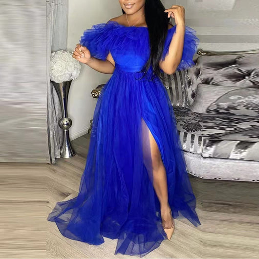 Vestido Elegante de Malla con Abertura Alta para Tallas Grandes - Image 9
