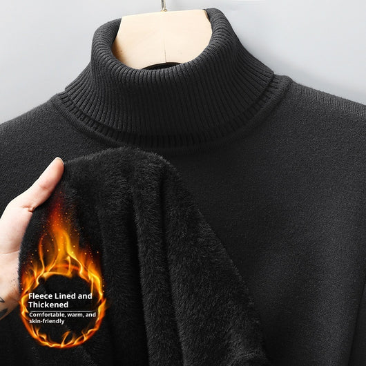 Suéter Cuello Alto Tejido Liso para Hombre con Detalles de Piel - Image 8