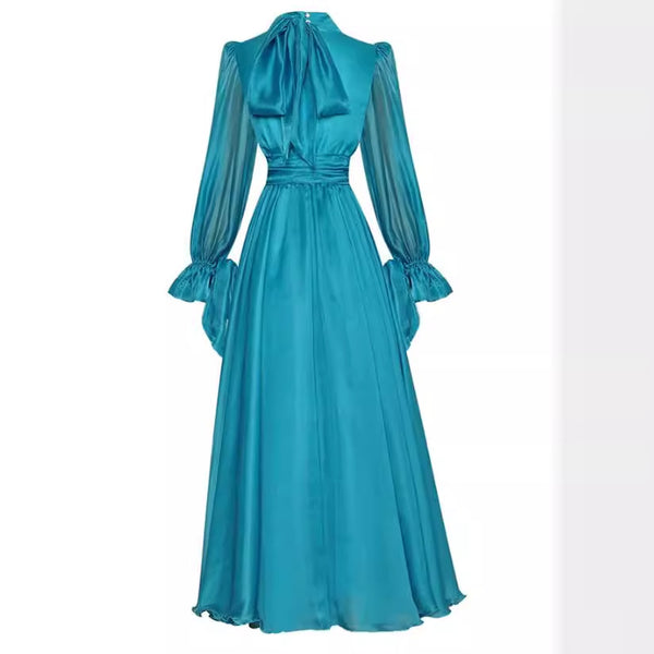 Vestido Elegante de Gasa con Cintura Ajustada y Volantes al Estilo Francés