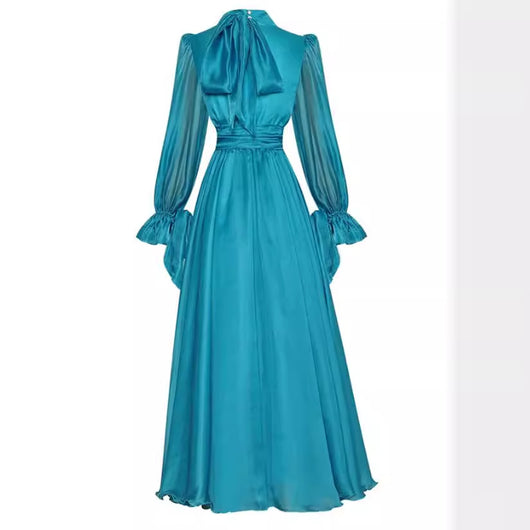 Vestido Elegante de Gasa con Cintura Ajustada y Volantes al Estilo Francés
