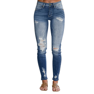 Jeans Cropped Degradado Rotos de Cintura Alta para Mujer - Image 17