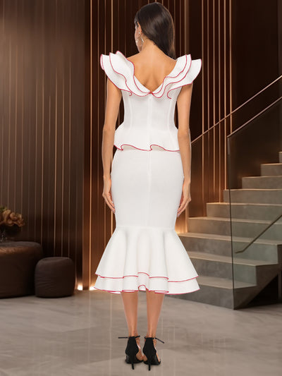 Conjunto Elegante: Blusa con Volantes y Falda Ajustada Efecto Sirena - Image 12