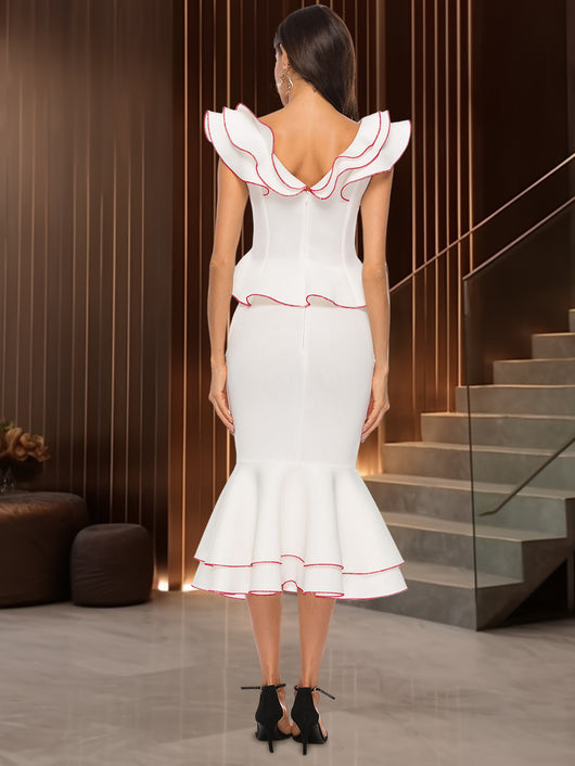 Conjunto Elegante: Blusa con Volantes y Falda Ajustada Efecto Sirena - Image 12