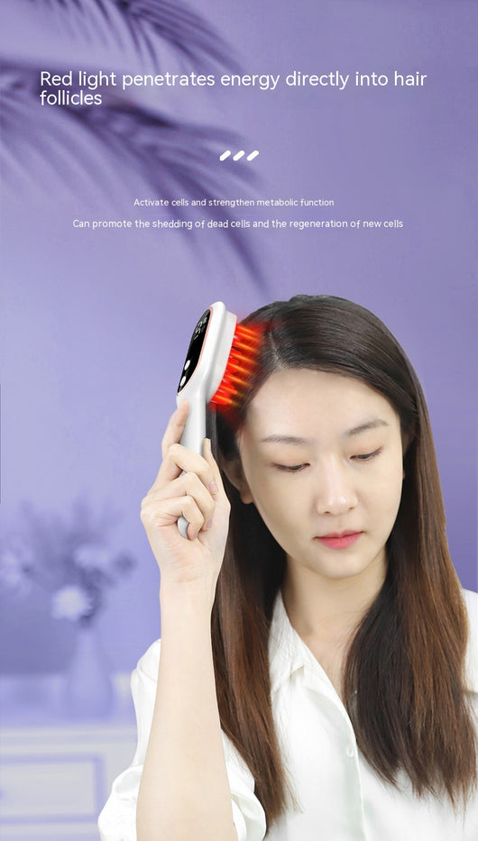White scalp medicine feeder comb with blue and red light therapy, digital display, and massage function. - Image 7