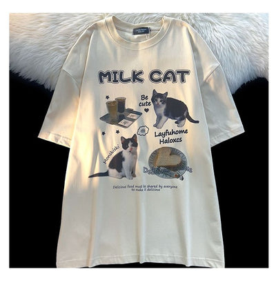 Playera de Gato Cartoon Cuello Redondo Manga Corta Unisex - Image 3